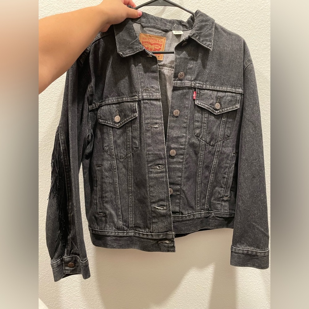 NWOT Levi Black Fringe Jean Jacket